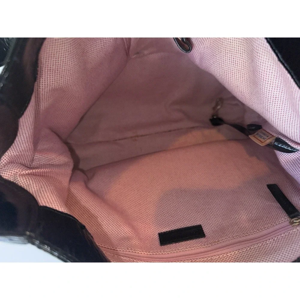 Dooney‎ & Bourke Black Patent Leather Medium Hobo Shoulder Bag Zip Pocket Nice